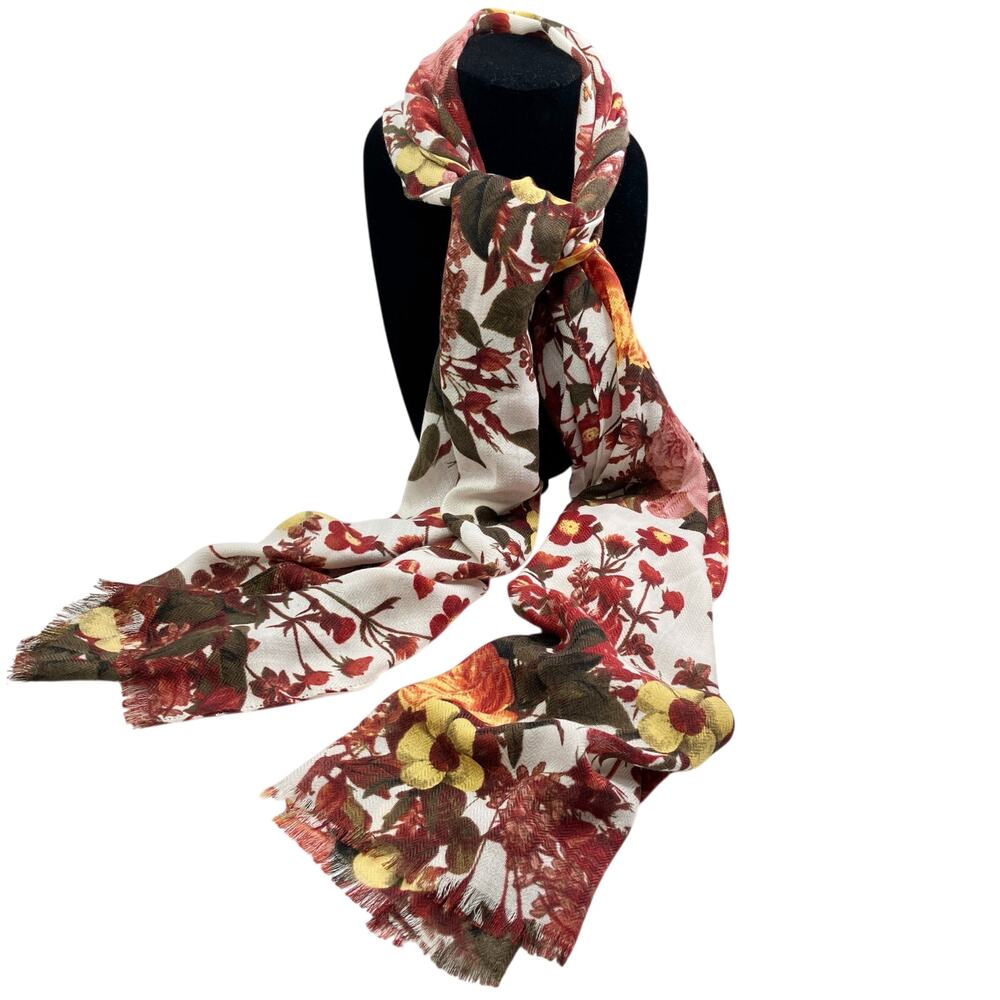 Red, White, Yellow Garden Floral Patterned Fashion Scarf Spring 76” X 20.75”